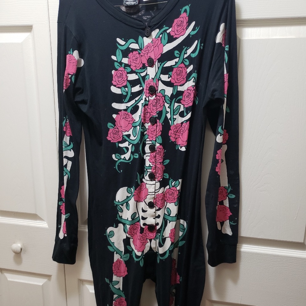 Skeleton and Rose Onesie with Feet.